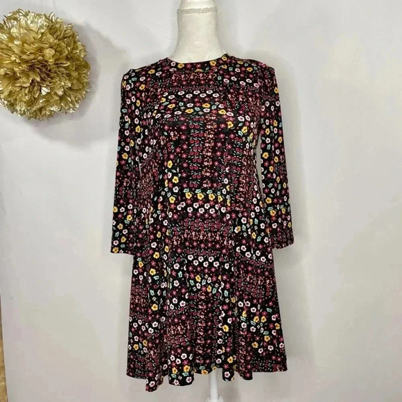 BCBGeneration Shift Dress Women's XS Multicolor Floral Open Back Mini 3/4 Sleeve - Picture 1 of 6